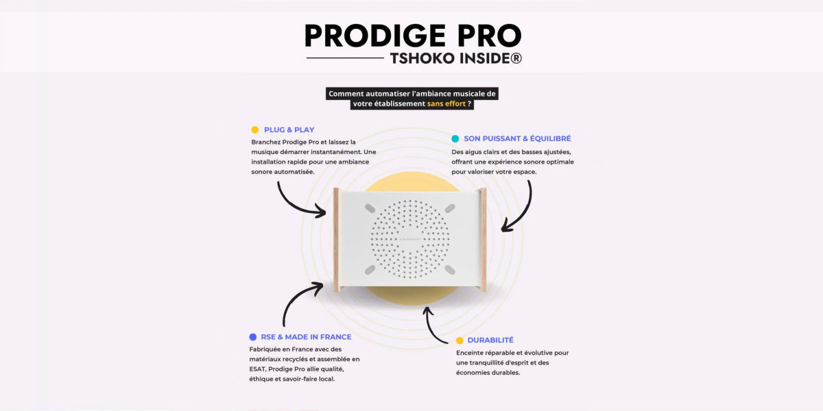 PRODIGE Pro - Simplifiez la gestion musicale de votre établissement - A.bsolument - Enceintes design et haute fidélité